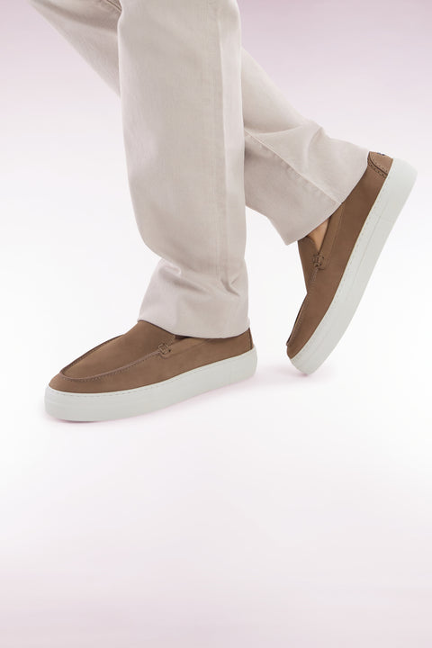 Loafers with sneakers soles in camel suede leather - Image 2