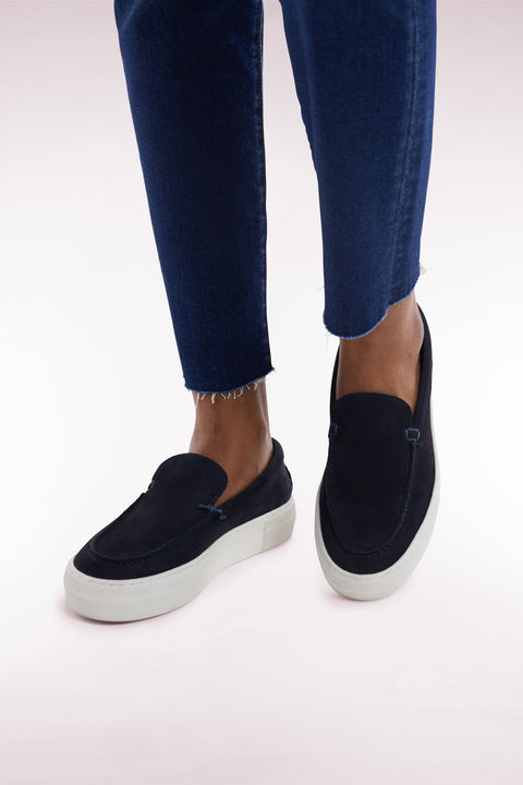Women's navy suede loafers with sneaker soles - Image 2