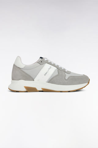 Multi-material sneakers in grey leather
