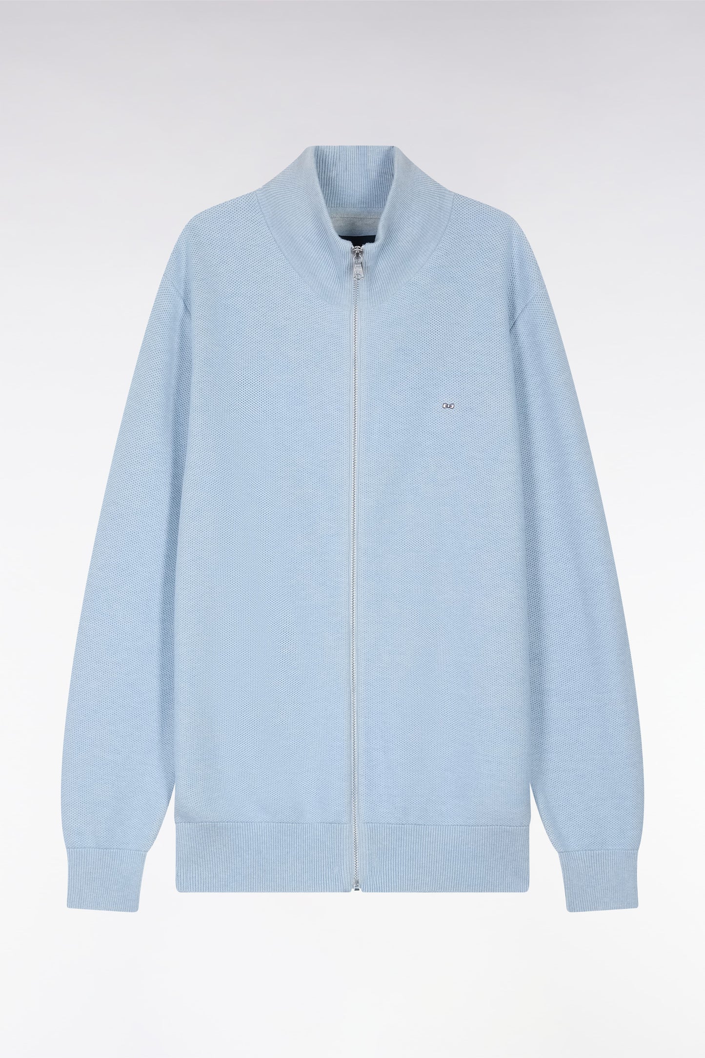Straight-fit zipped sky blue honeycomb cotton cardigan