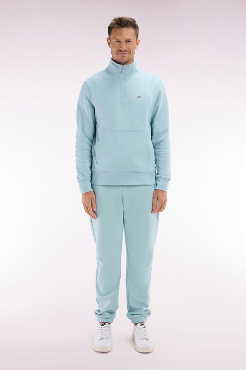 Jogging en molleton coton vert d'eau coupe droite - Image 1