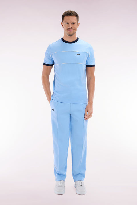 Pantalon jogging en coton interlock ciel coupe droite - Image 1