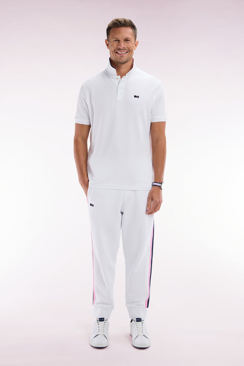 Pantalon jogging en coton blanc à détails tricolores coupe décontractée - Image 1