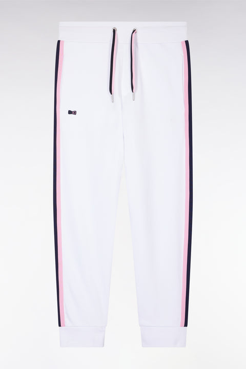 Pantalon jogging en coton blanc à détails tricolores coupe décontractée - Image 2