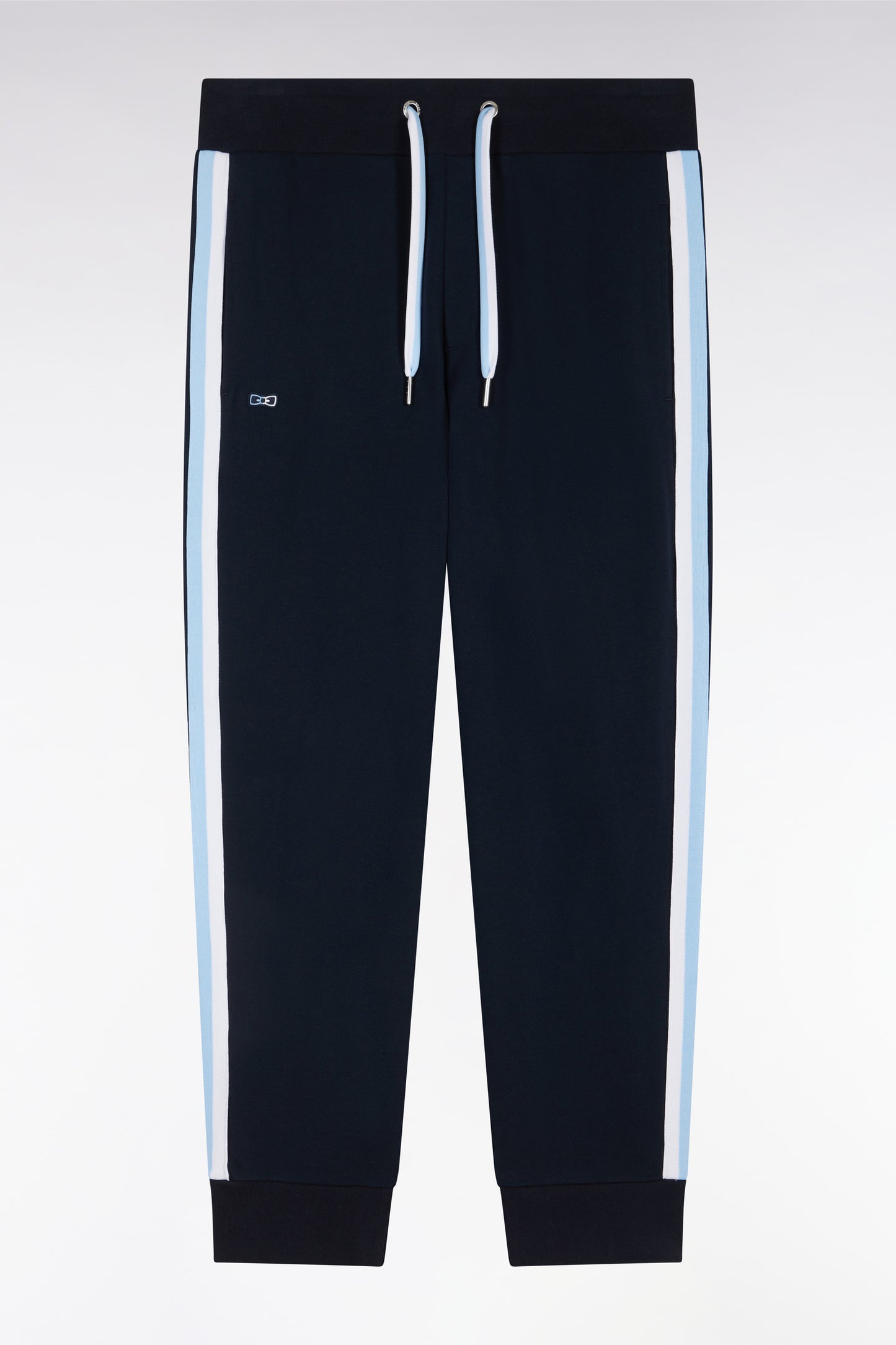 Relaxed-fit navy cotton jogging pants with tricolor accents