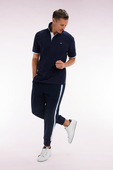 Pantalon jogging en coton marine à détails tricolores coupe décontractée - Image 3