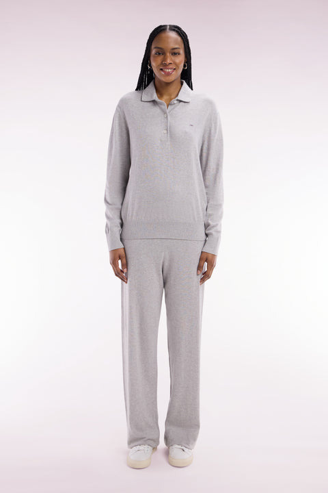 Pantalon à jambe large en coton biologique et cachemire gris coupe décontractée - Image 3