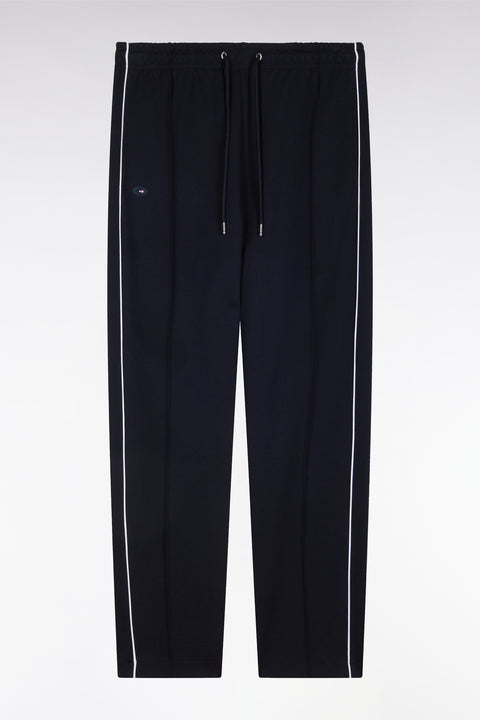 Pantalon jogging en molleton coton stretch marine passepoil ciel coupe droite - Image 2