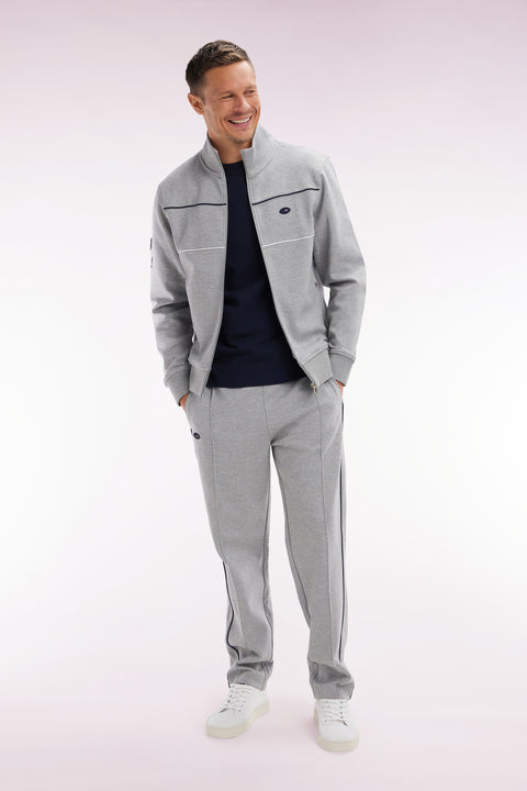 Pantalon jogging en molleton coton stretch gris passepoil marine coupe droite - Image 3