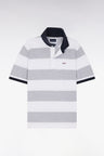 Maillot à manches courtes en coton Pima cerclé gris et blanc coupe droite