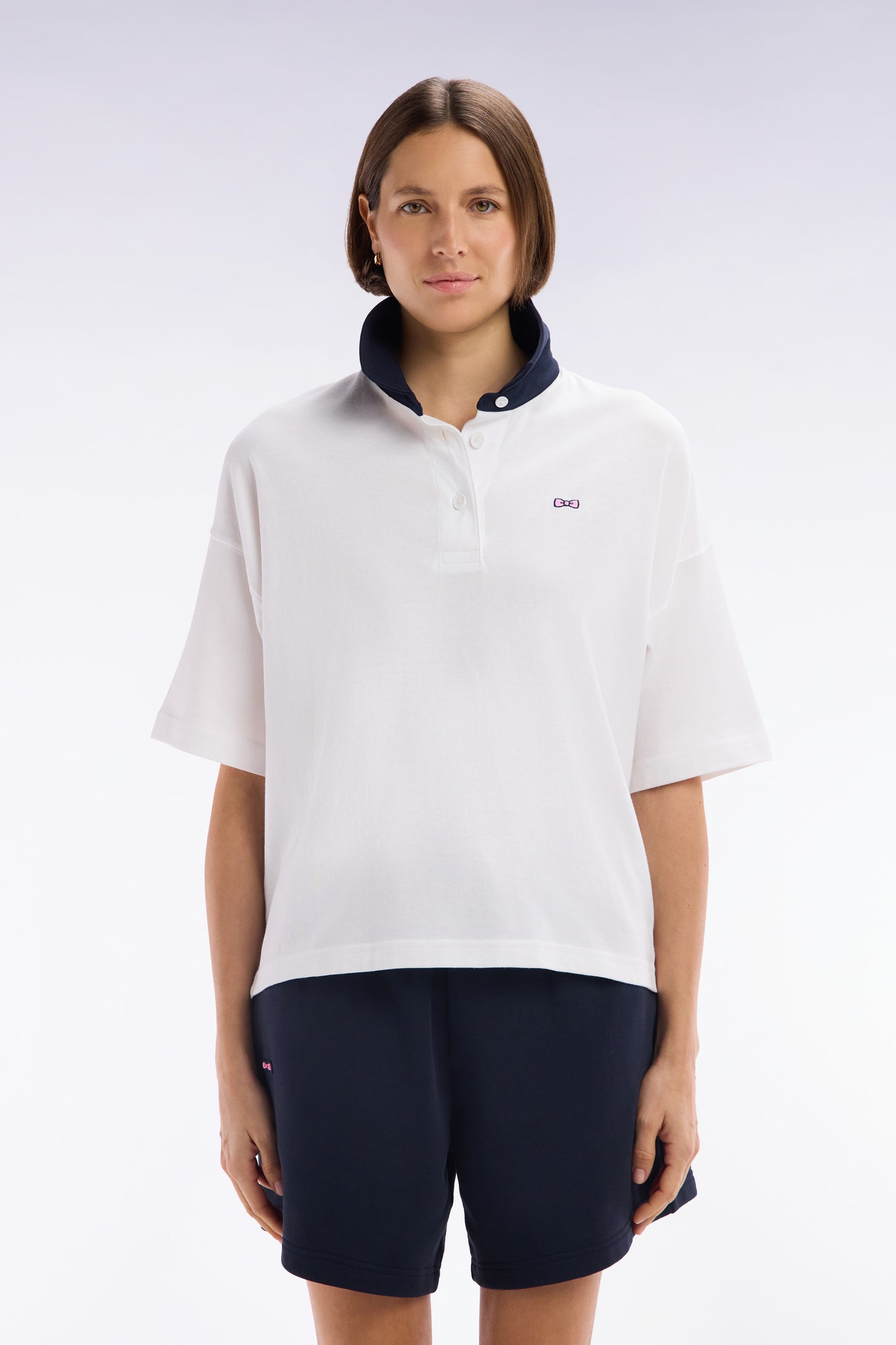 Maillot à manches courtes en coton Pima blanc coupe décontractée