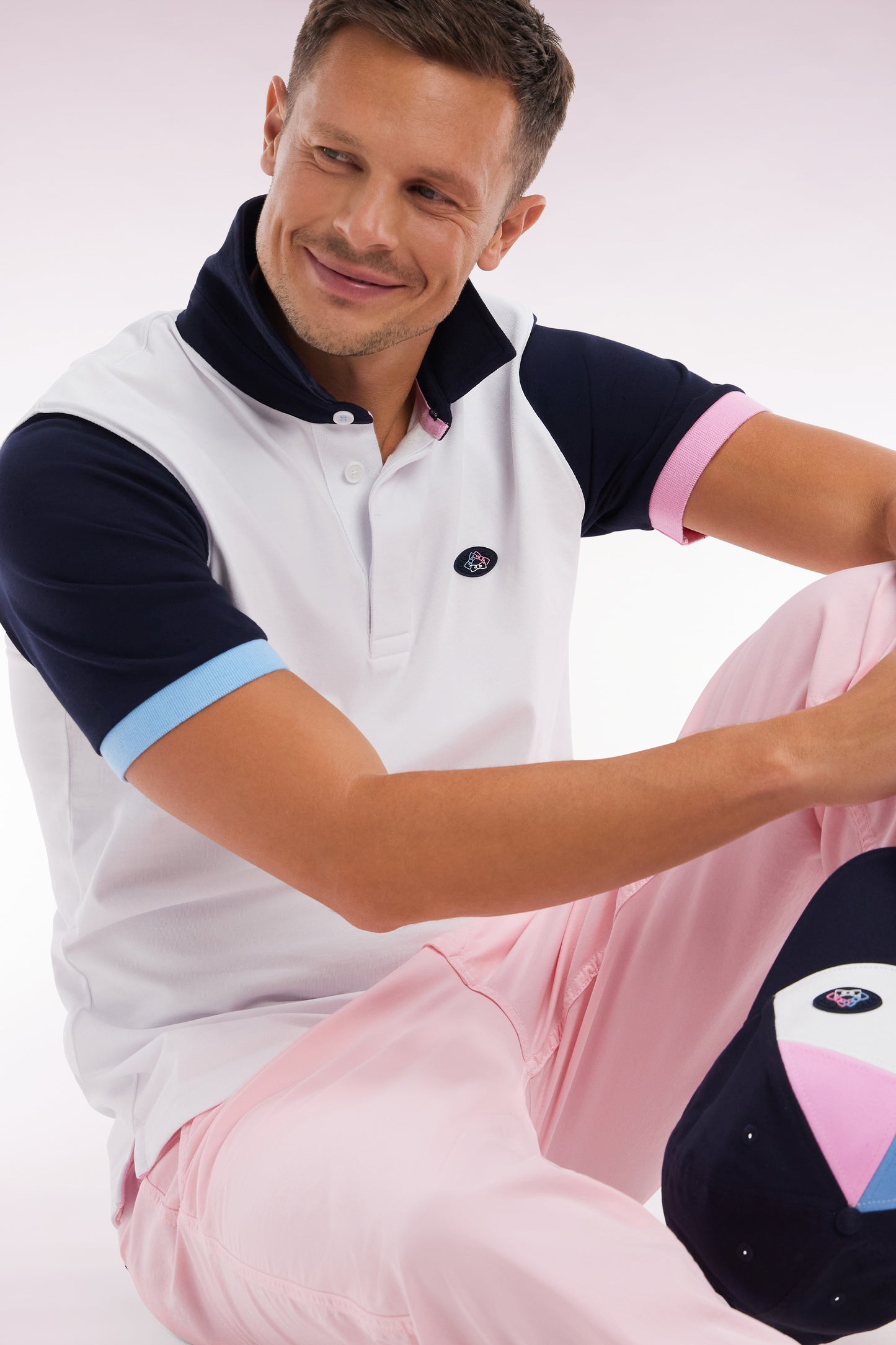 Short-sleeved rugby shirt in white cotton jersey with back embroidery