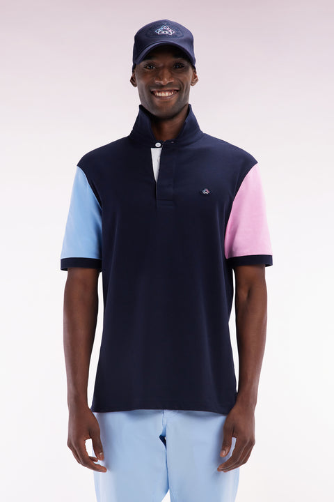 Maillot à manches courtes en jersey de coton marine broderie dos - Image 1