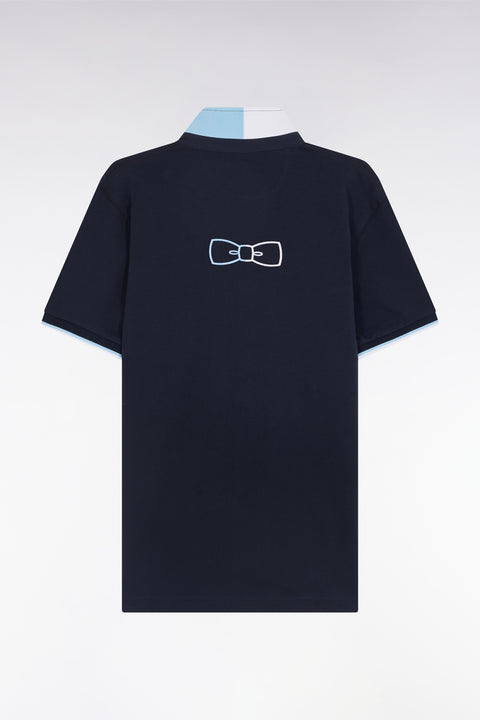 Maillot à manches courtes en coton marine col bicolore coupe décontractée - Image 2