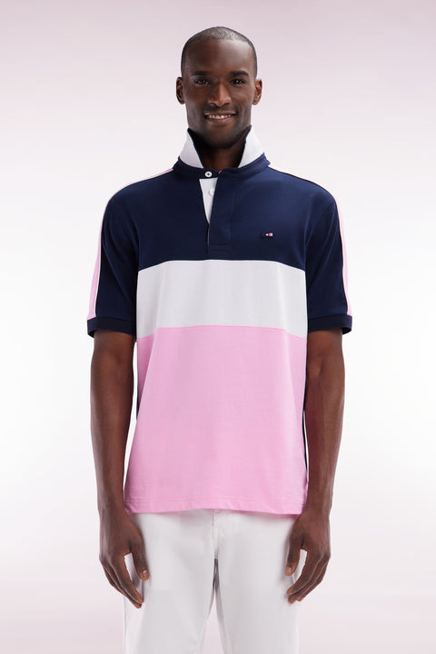 Maillot coupé-cousu à manches courtes en coton rose coupe droite - Image 1