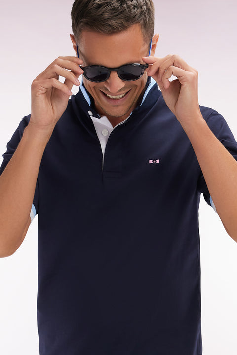 Maillot à manches courtes en jersey de coton marine coupe droite broderies nœud papillon - Image 3