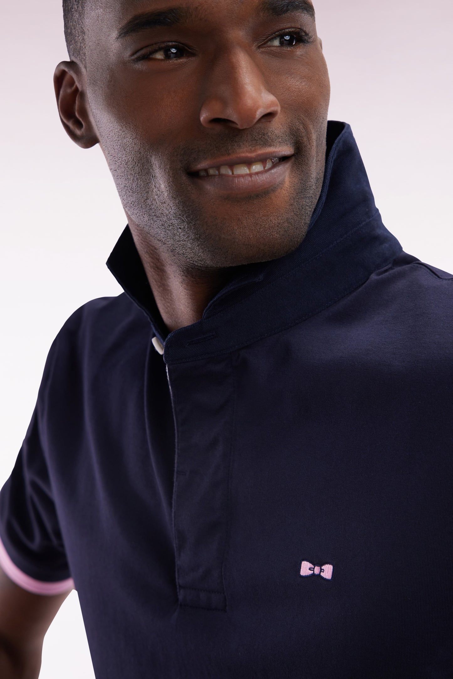 Straight-cut navy cotton short-sleeved rugby shirt with Eden Park back embroidery
