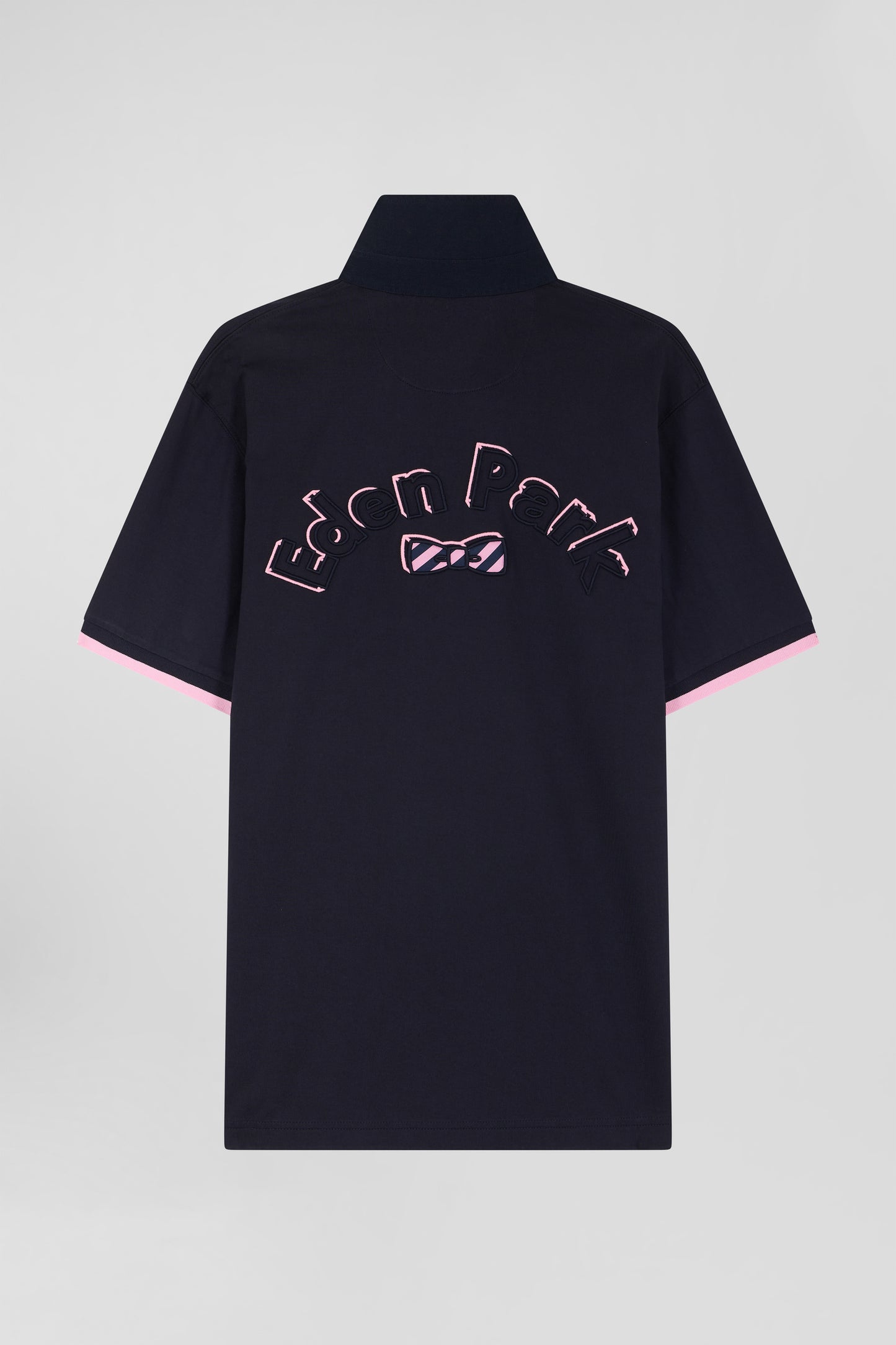 Straight-cut navy cotton short-sleeved rugby shirt with Eden Park back embroidery
