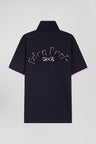 Maillot à manches courtes en coton marine broderie dos Eden Park coupe droite