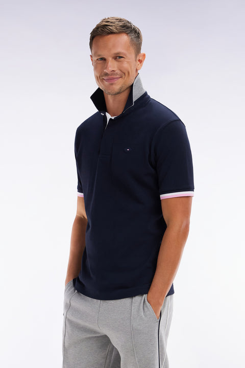 Maillot à manches courtes en coton marine et gris broderie dos coupe droite - Image 3