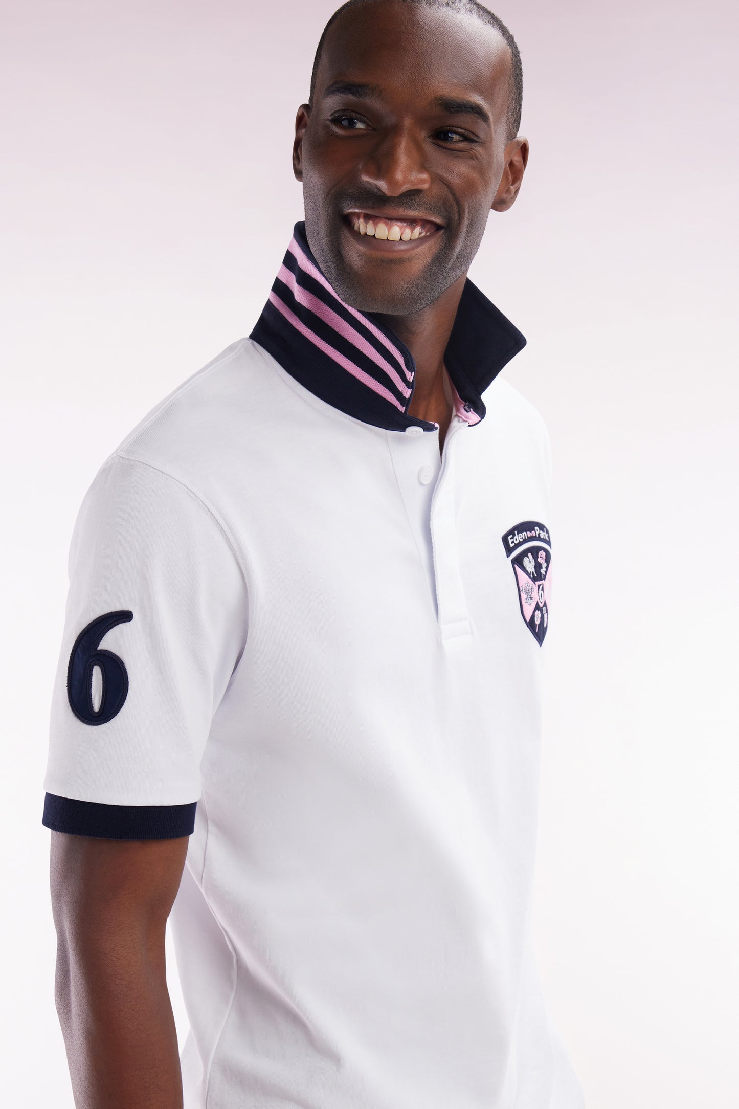 6 Nations straight-fit white short-sleeved rugby shirt