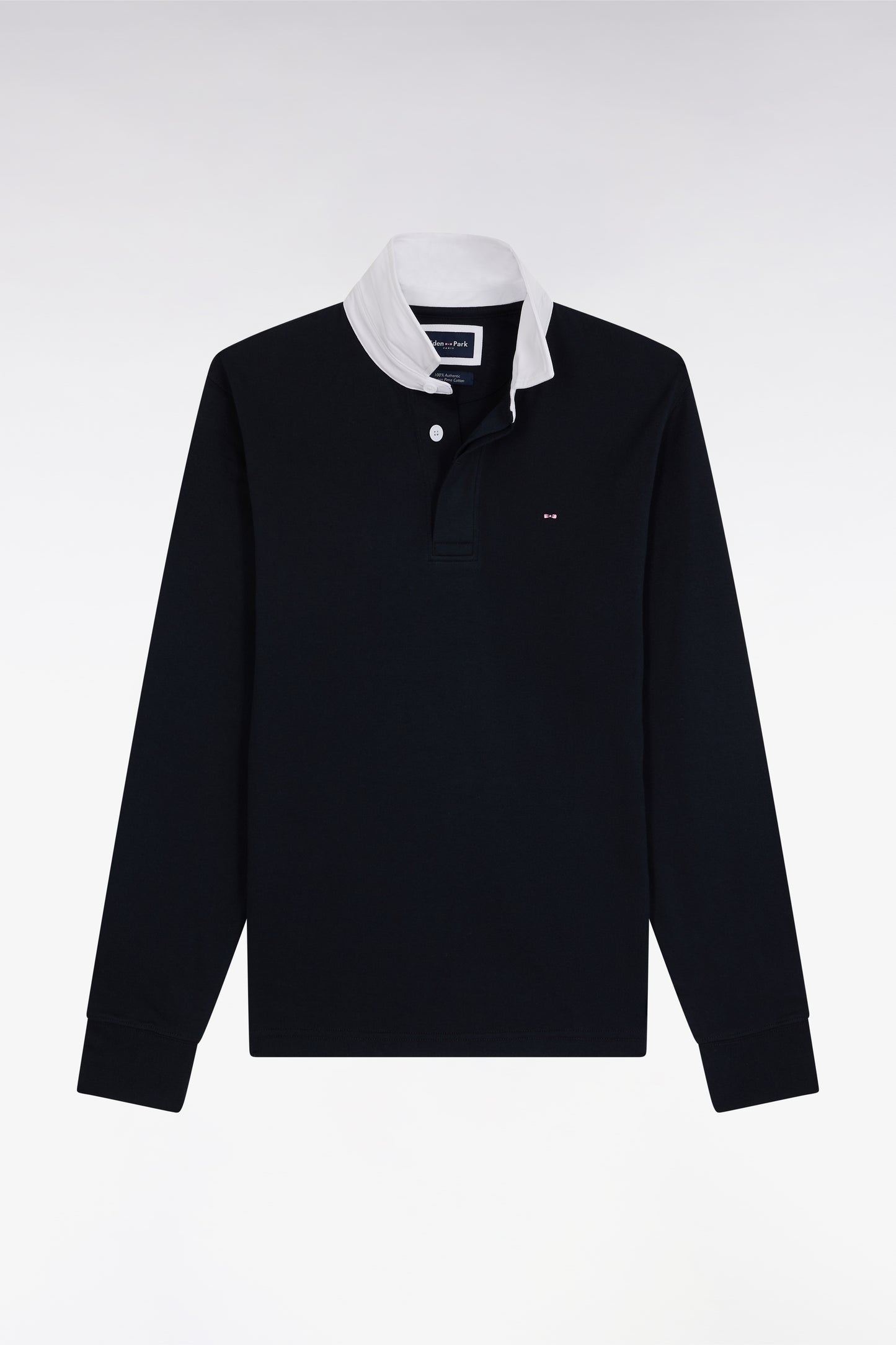 Straight-cut navy Pima cotton long-sleeved rugby shirt