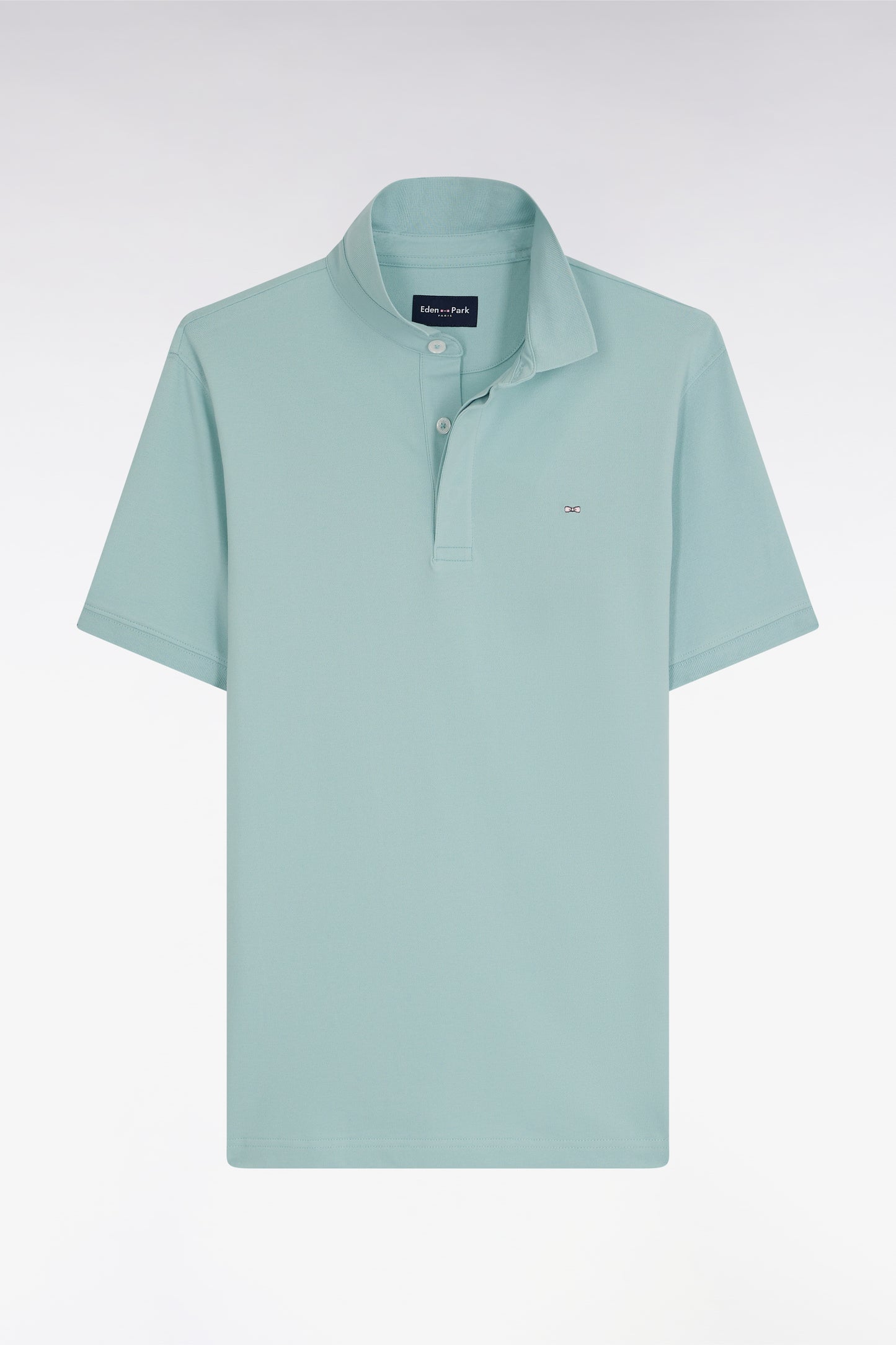Slim-fit short-sleeved polo shirt in sea green stretch cotton piqué
