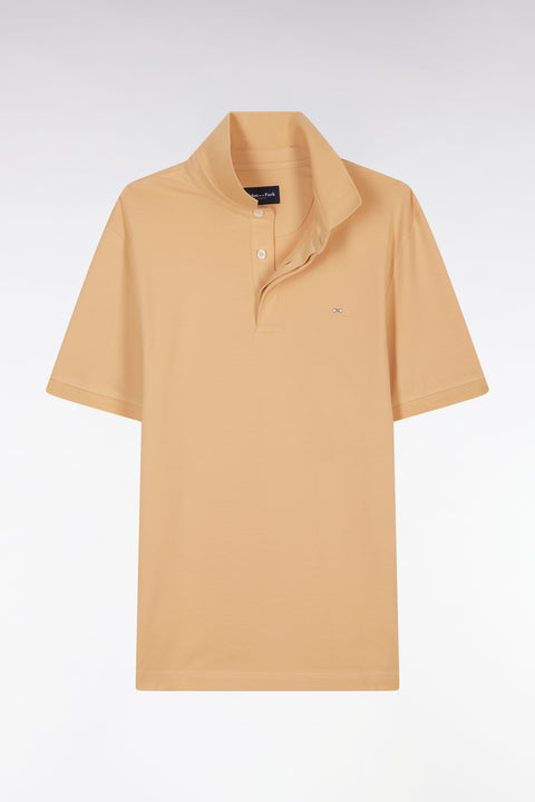 Slim-fit short-sleeved polo shirt in camel stretch cotton piqué - Image 2