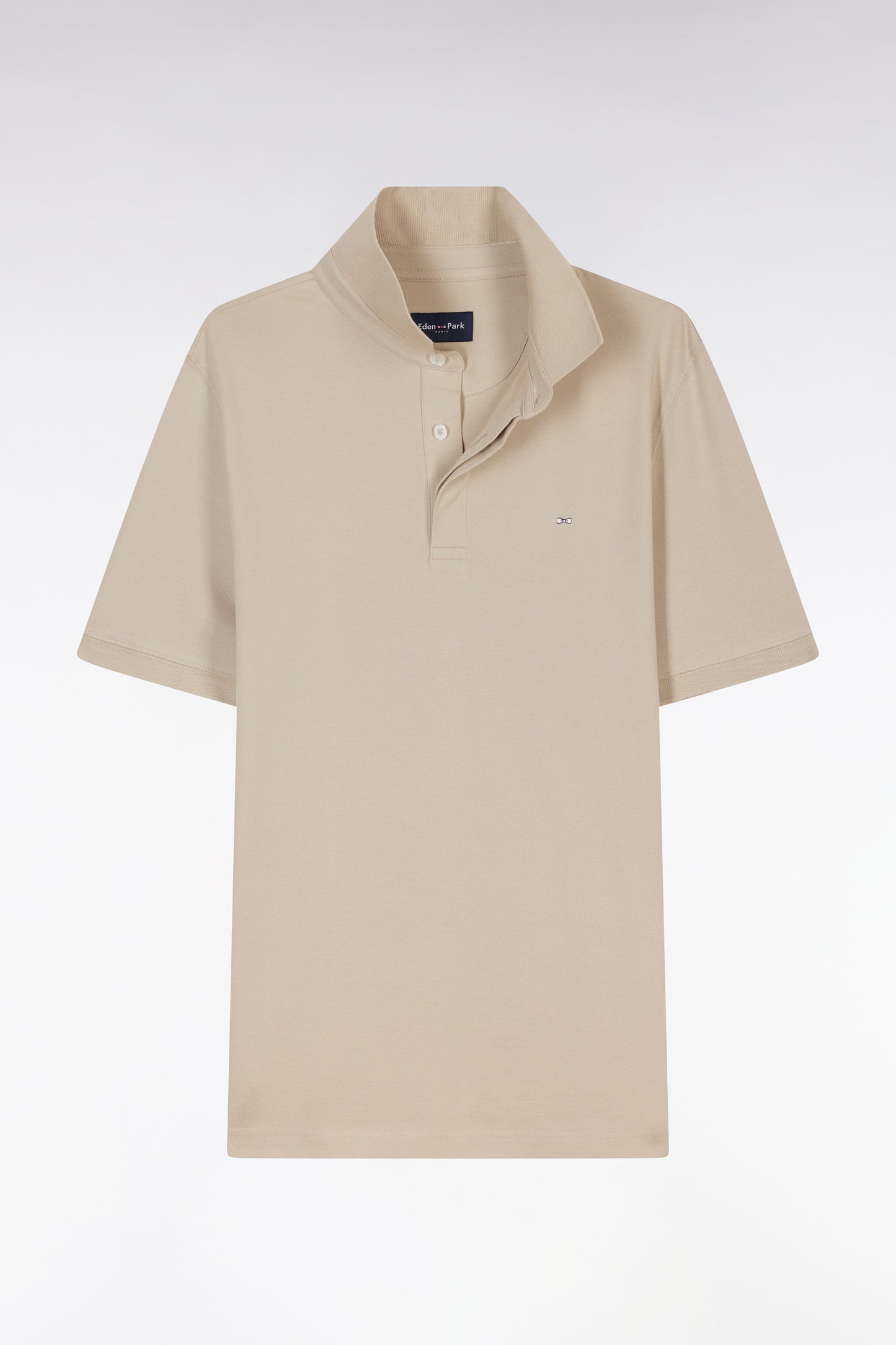 Slim-fit short-sleeved polo shirt in beige cotton piqué
