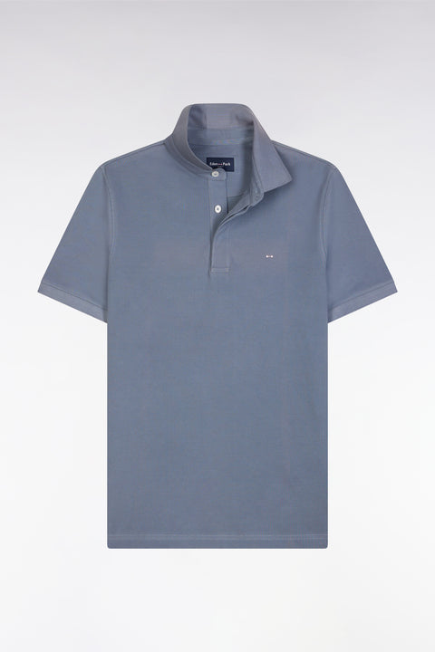 Slim-fit short-sleeved polo shirt in grey blue stretch cotton piqué - Image 2