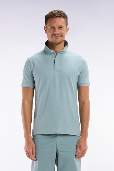 Slim-fit short-sleeved polo shirt in brown stretch cotton piqué - Image 1