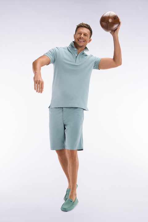 Slim-fit short-sleeved polo shirt in brown stretch cotton piqué - Image 3