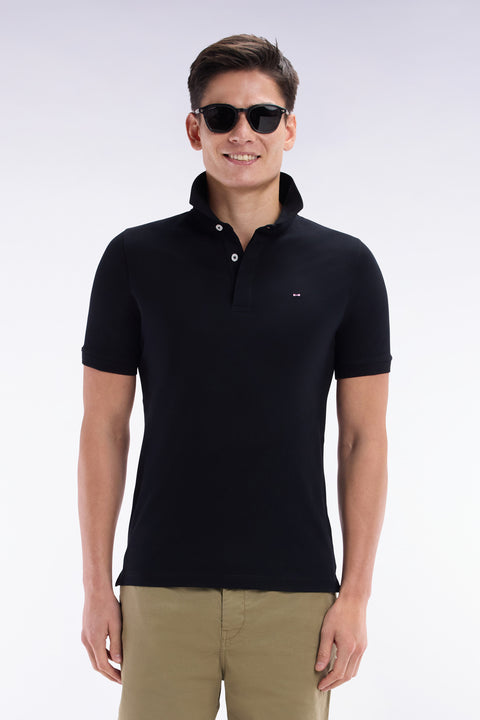 Polo à manches courtes en coton stretch noir coupe ajustée - Image 1