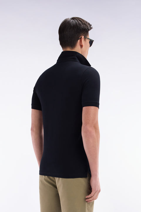 Polo à manches courtes en coton stretch noir coupe ajustée - Image 3
