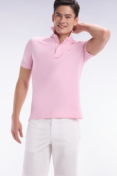 Polo à manches courtes en piqué coton stretch rose coupe ajustée - Image 3