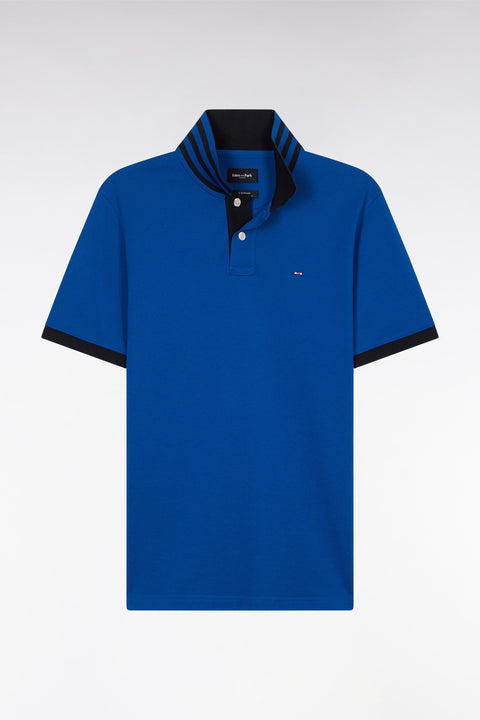Polo à manches courtes en piqué de coton Pima bleu foncé dessous de col cerclé coupe droite - Image 2