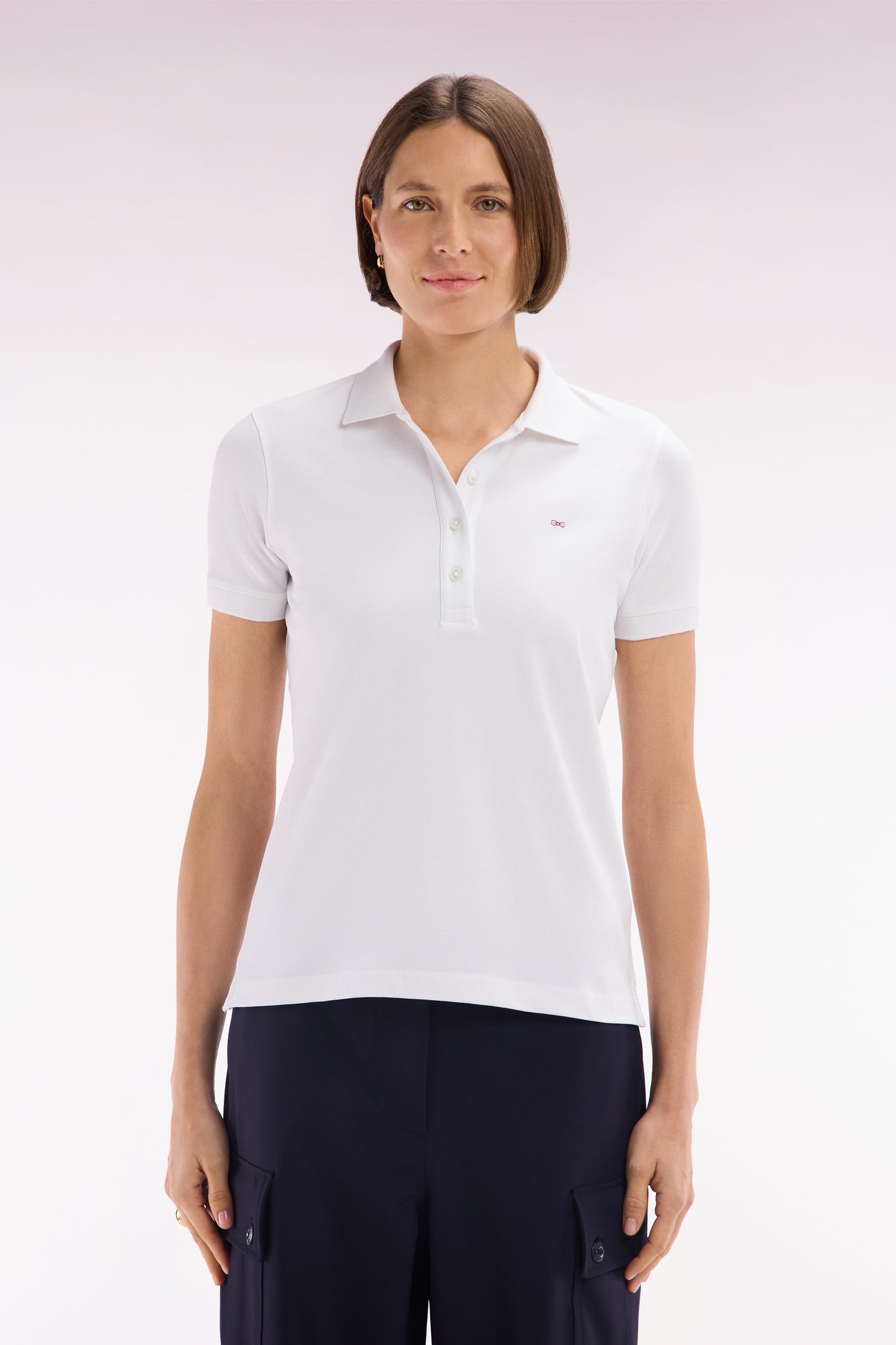 Slim-fit short-sleeved polo shirt in white stretch cotton piqué