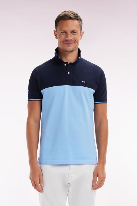 Polo à manches courtes en piqué coton ciel col jacquard coupe droite - Image 1