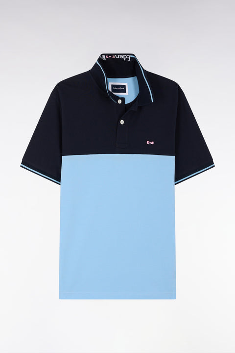 Polo à manches courtes en piqué coton ciel col jacquard coupe droite - Image 2