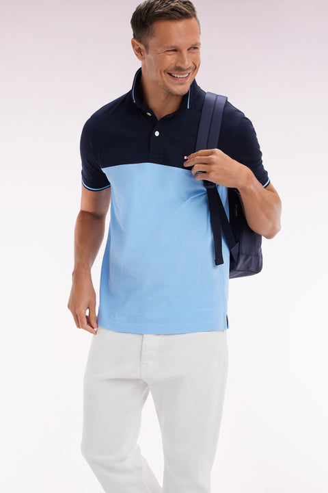 Polo à manches courtes en piqué coton ciel col jacquard coupe droite - Image 3