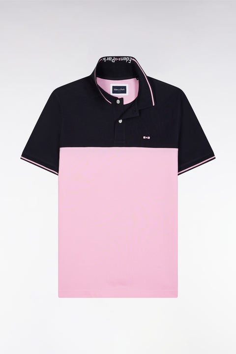 Polo à manches courtes en piqué coton rose col jacquard coupe droite - Image 1