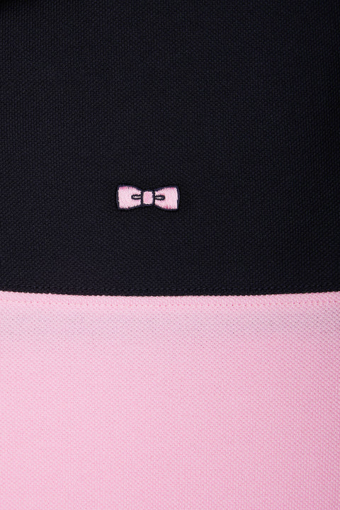 Polo à manches courtes en piqué coton rose col jacquard coupe droite - Image 3
