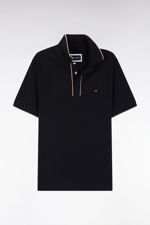 Polo à manches courtes en piqué de coton chiné stretch noir coupe ajustée - Image 2