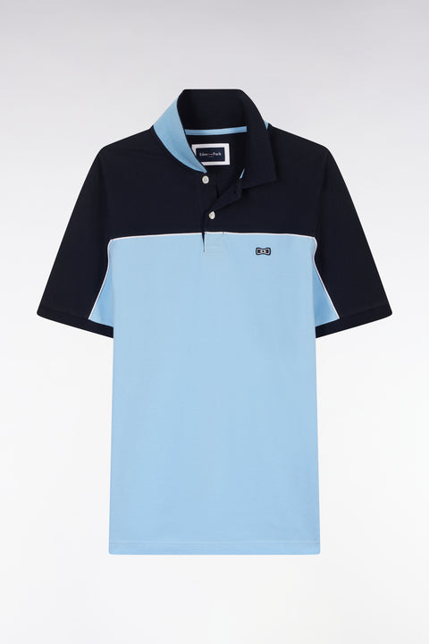 Straight-cut sky blue colorblock short-sleeved cotton piqué polo shirt - Image 2