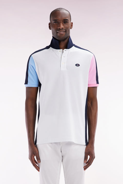 Polo à manches courtes colorblock en coton blanc coupe droite - Image 1
