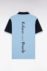 Relaxed-fit short-sleeved sky blue cotton piqué polo shirt with Eden Park back jacquard lettering