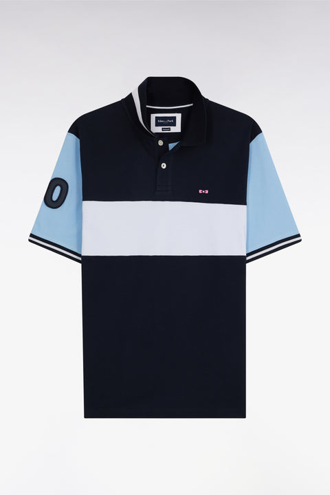 Polo à manches courtes en piqué coton marine bande contrastée coupe décontractée - Image 1