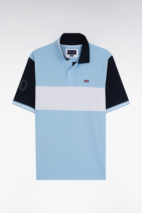 Polo à manches courtes en piqué coton ciel bande contrastée coupe décontractée - Image 1