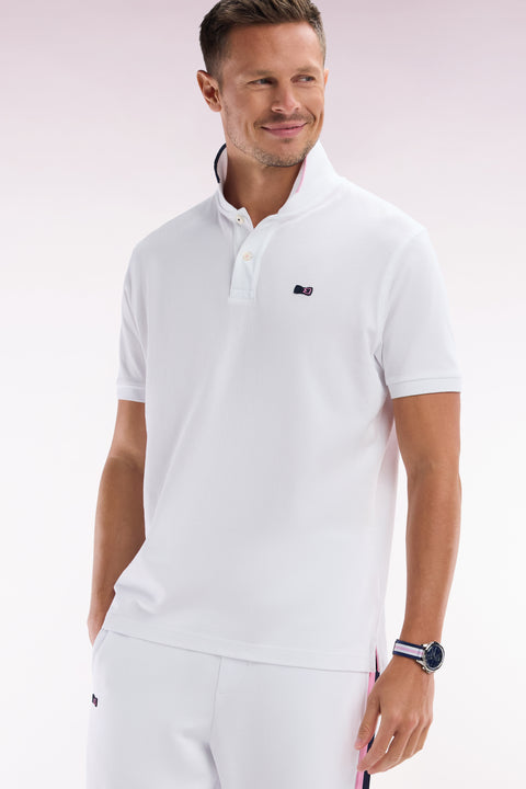 Relaxed-fit short-sleeved polo shirt in white cotton with piped collar - Image 3