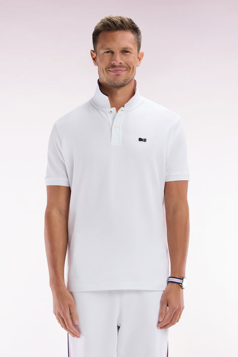 Relaxed-fit short-sleeved polo shirt in white cotton with piped collar - Image 1